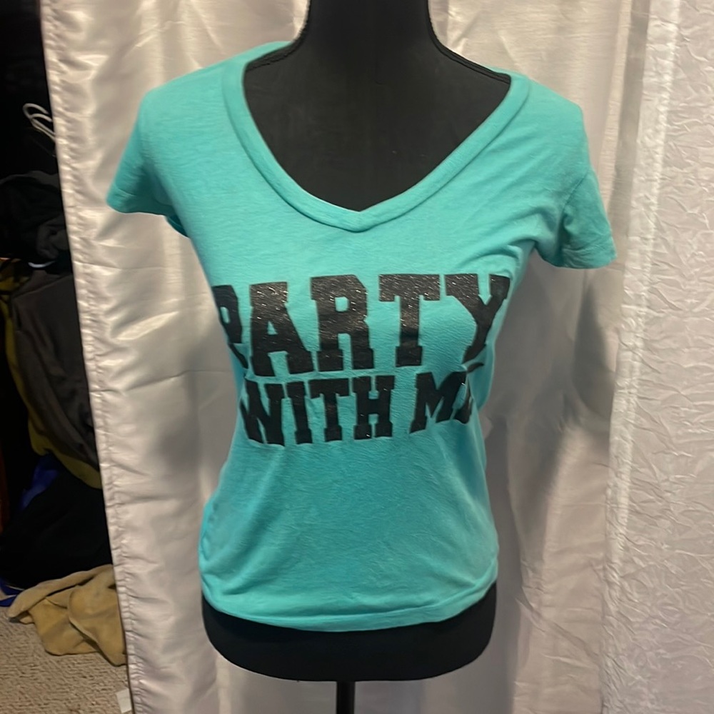 Teal tee “party with me” size M